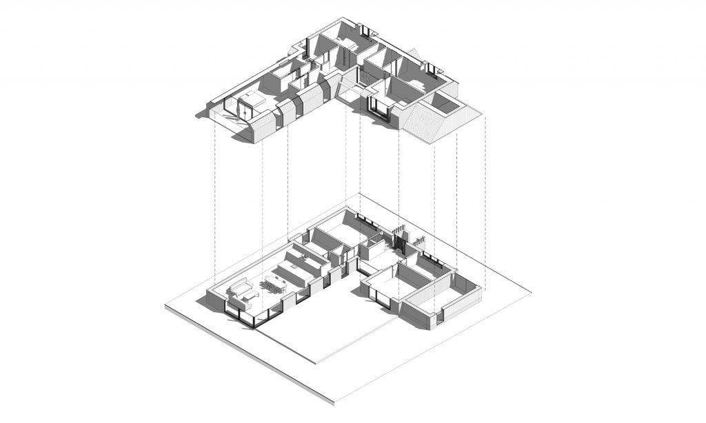 The Dual House Exploded Axon - Great Space Architects